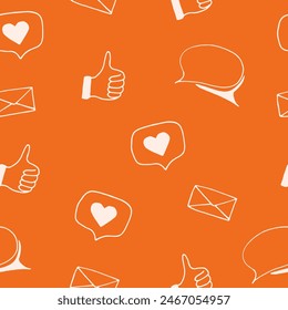 social media seamless pattern. hand drawn doodle style. vector, minimalism, monochrome, sketch.