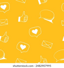 social media seamless pattern. hand drawn doodle style. vector, minimalism, monochrome, sketch.