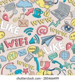 Social media seamless pattern with sketch communication signs vector illustration