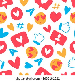 Social media seamless pattern. Vector background.