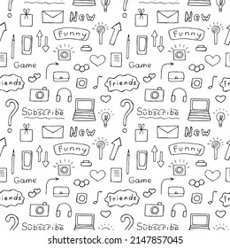 Social media seamless pattern vector illustration, hand drawing 