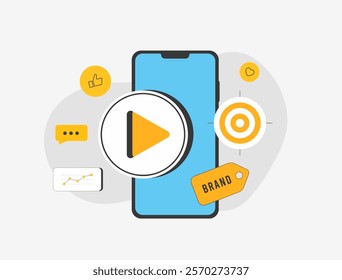 Social Media Sentiment Analysis for Brands. Analyze social media sentiment with AI tools to gauge brand perception. Social media icons and positive or negative sentiment bars vector Illustration