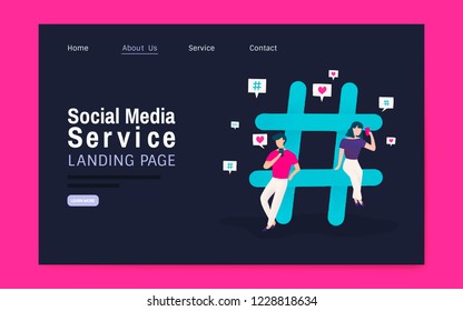 Social media service landing page layout vector