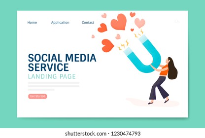 Social media service landing page layout vector