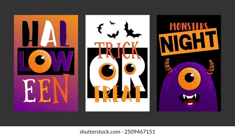 Social media set of editable post template for Halloween, background for social media post and web internet ads. Vector illustration.