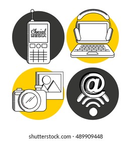 social media set flat icons vector illustration design
