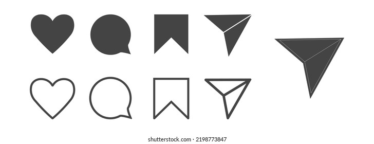 Social media set icon. Like, comment, share, save. Web flat vector sing