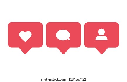 Social Media Set Notifications Icons: Like, Follower, Comment. Vector Illustration Mail Icon Symbols Vector. Symbol For Web Site Computer And Mobile Vector.