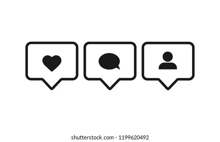 Social media set notifications icons: like, follower, comment. Vector illustration. symbol for web site Computer and mobile.