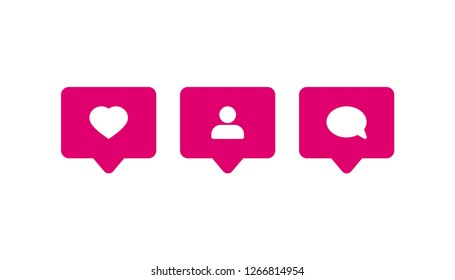 Social media set notifications icons: like, follower, comment. Vector illustration