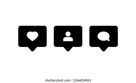 Social media set notifications icons: like, follower, comment. Vector illustration