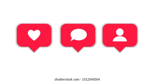 Social media set notifications icons. like, follower, comment. Vector illustration