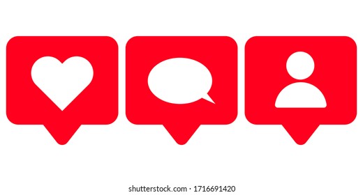 Social Media Set Notifications Icons: Like, Follower, Comment. Vector Illustration