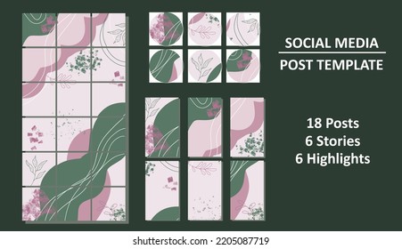 Social media set. Post template. Posts, stories, highlights. Abstraction style