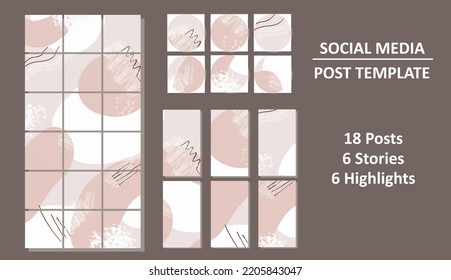 Social media set. Post template. Posts, stories, highlights. Abstraction style