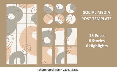 Social media set. Post template. Posts, stories, highlights. Abstraction style