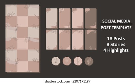 Social media set. Post template. Posts, stories, highlights. Abstraction style