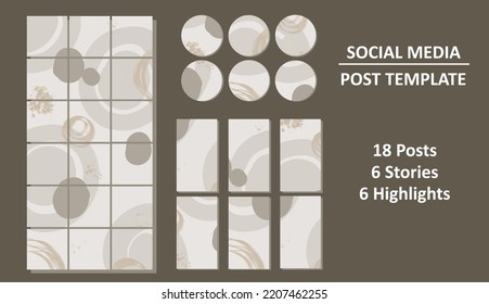 Social media set. Post template. Posts, stories, highlights. Abstraction style