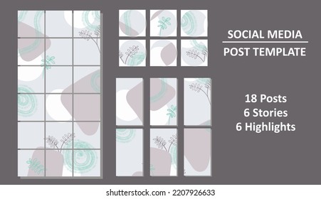 Social media set. Post template. Posts, stories, highlights. Abstraction style