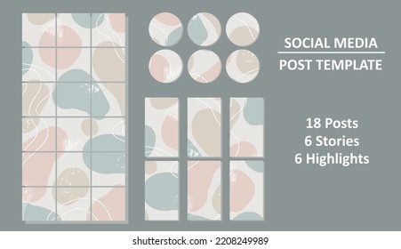 Social media set. Post template. Posts, stories, highlights. Abstraction style