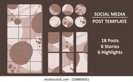Social media set. Post template. Posts, stories, highlights. Abstraction style