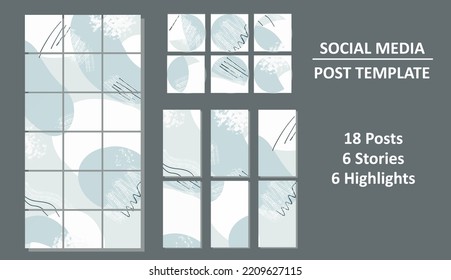 Social media set. Post template. Posts, stories, highlights. Abstraction style