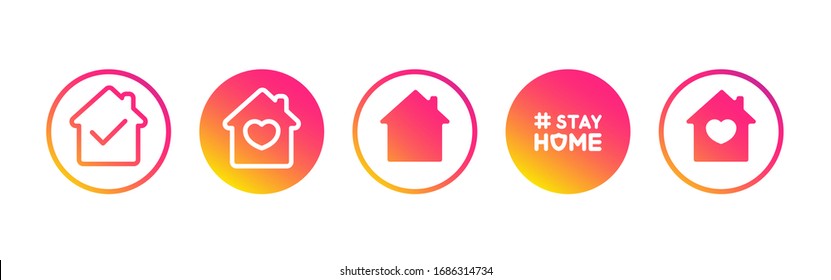 Social media set in support of self-isolation and staying at home. Distancing measures to prevent virus spread. Covid19 signs. Stay home. Isolated icon set on white background perfect for posts, news. - Shutterstock ID 1686314734
