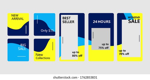 Social media set template for discount and special offer. Modern promotion for mobile apps. Geometric abstract pattern frame and background layout vector