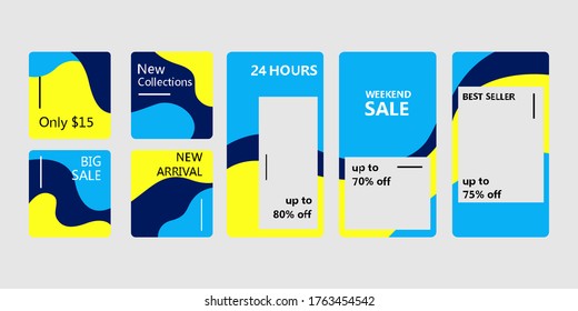 Social media set template for discount and special offer. Modern promotion for mobile apps. Geometric abstract pattern frame and background layout vector