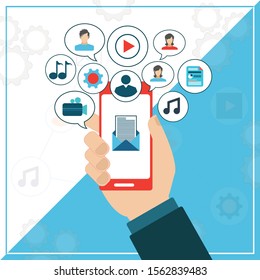 Social media share concept, Flat vector concept of social media marketing. Creative design elements for websites