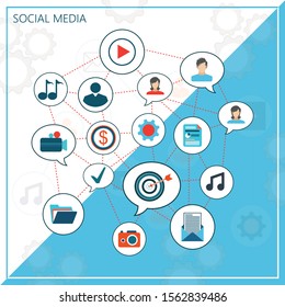 Social media share concept, Flat vector concept of social media marketing. Creative design elements for websites