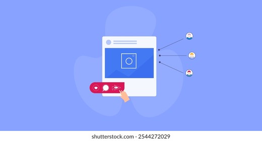 Video Concepto de compartir en las redes sociales, Compartir publicación, y Imagen en las redes sociales, Estrategia de marketing de contenidos, Compartir contenido - Ilustración vectorial con íconos