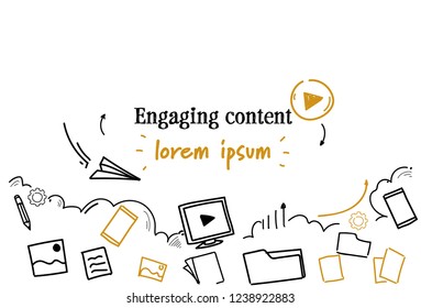 social media sharing engaging content concept sketch doodle horizontal isolated copy space