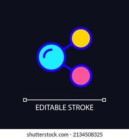 Social media sharing pixel perfect RGB color icon for dark theme. Marketing strategy and promotion. Online store. Simple filled line drawing on night mode background. Editable stroke. Arial font used