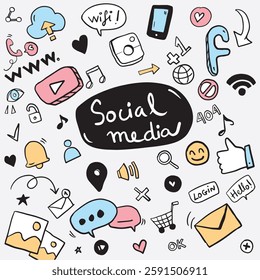 social media sign facebook icon concept collection item background hand drawn illustrator seamless background banner happy 