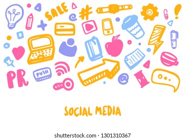 Social media site header in doodle style. PR concept for blog