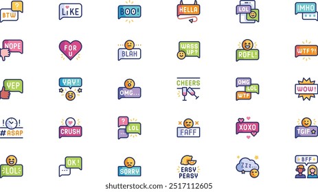 Social media slang icon pack High-Quality Vector Icons Collection with Editable Stroke. Ideal for Professional and Creative Projects.