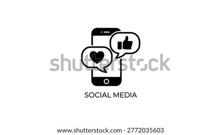 social media smartphone icon with like and heart chat bubbles minimal flat design digital communication engagement concept