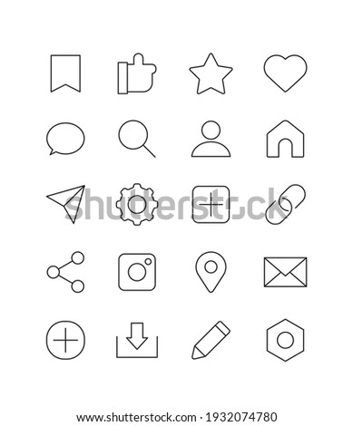 Social media, sns line icons set. Web, app icon set.