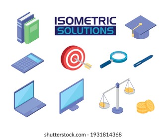 social media solutions isometric icons