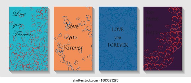 Social media space stories and post creative Vector set. Overlapping Heart Shapes Background. Holiday banner with fluid gradient color heart.