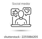 Social media specialist line icon. Media influence sign. Social blogger symbol. Illustration for web and mobile app. Line style influence person icon. Editable stroke social media blogger. Vector