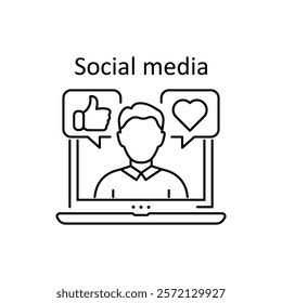 Social media specialist line icon. Media influence sign. Social blogger symbol. Illustration for web and mobile app. Line style influence person icon. Editable stroke social media blogger. Vector