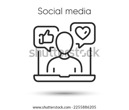 Social media specialist line icon. Media influence sign. Social blogger symbol. Illustration for web and mobile app. Line style influence person icon. Editable stroke social media blogger. Vector