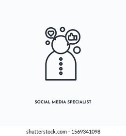 social media specialist outline icon. Simple linear element illustration. Isolated line social media specialist icon on white background. Thin stroke sign can be used for web, mobile and UI.