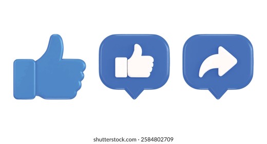 Social media speech bubble and thumbs up icon 3d render concept of like and share icon vector illustration