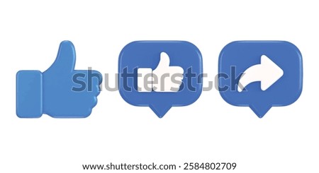 Social media speech bubble and thumbs up icon 3d render concept of like and share icon vector illustration