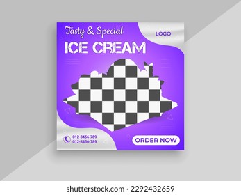 social media square ice cream post design template with sunburst and abstract shapes 