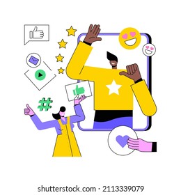 Social media star abstract concept vector illustration. Influencer, social media reach and engagement, celebrity account monetization, personal blog, star content creation abstract metaphor.