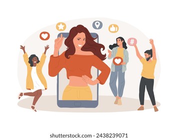 Social media star isolated concept vector illustration. Influencer, social media reach and engagement, celebrity account monetization, personal blog, star content creation vector concept.